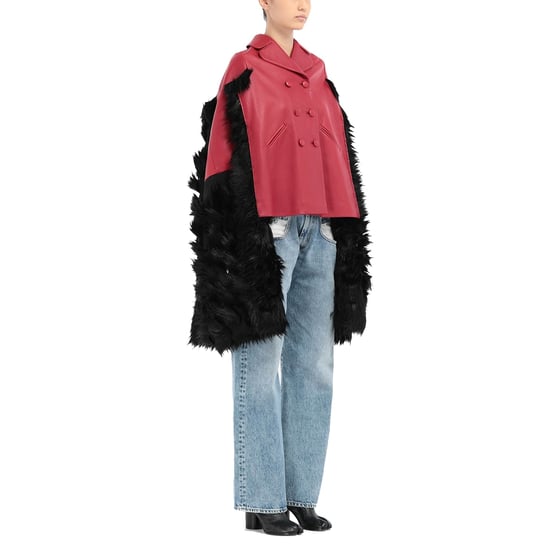 Maison Margiela – Cape-Jacke aus Leder mit Kunstpelzbesatz - Image 3