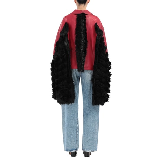 Maison Margiela – Cape-Jacke aus Leder mit Kunstpelzbesatz - Image 4