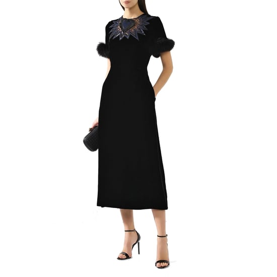 Fendi – Midikleid aus Samt mit Pelzbesatz - Image 2
