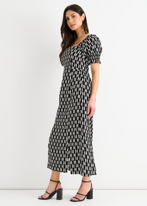Schwarzes Midikleid mit Geodruck und quadratischem Ausschnitt - Image 3