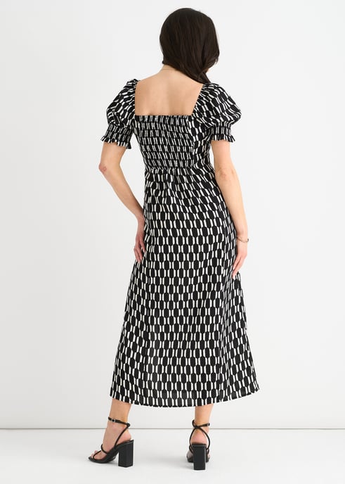 Schwarzes Midikleid mit Geodruck und quadratischem Ausschnitt - Image 4