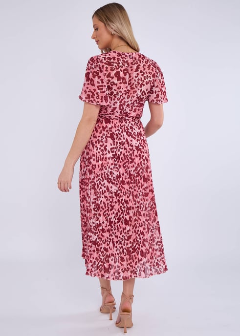 Pinkes Wickel-Midikleid mit Tiermuster und Plissee - Image 4