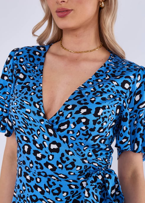Blaues Viskose-Wickel-Midikleid mit Tiermuster - Image 2