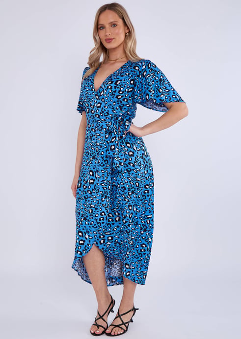 Blaues Viskose-Wickel-Midikleid mit Tiermuster - Image 3