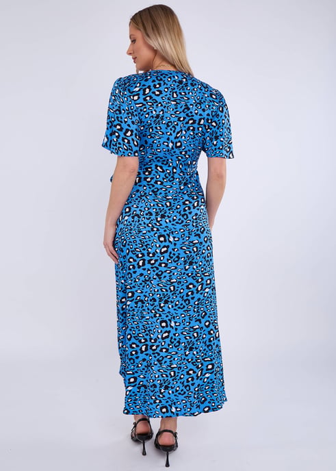 Blaues Viskose-Wickel-Midikleid mit Tiermuster - Image 4