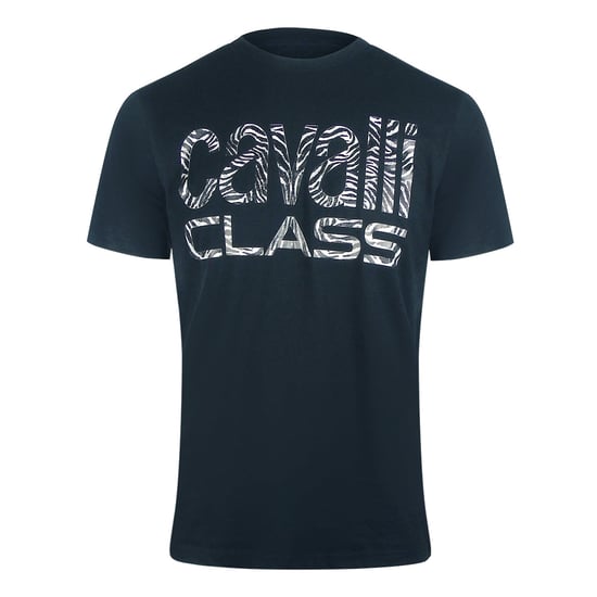 Cavalli Class - Marineblaues T-shirt Mit Auffälligem Zebra-print - Image 1