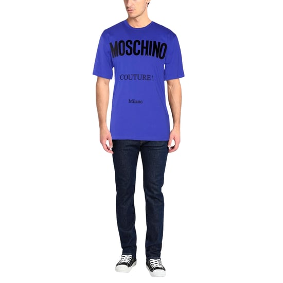 Moschino Couture - Blaues T-shirt Mit Glänzendem Logo - Image 2