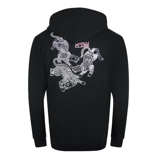Cavalli Class - Schwarzer Kapuzenpullover Mit Reißverschluss Im Traditionellen Leoparden-design - Image 2