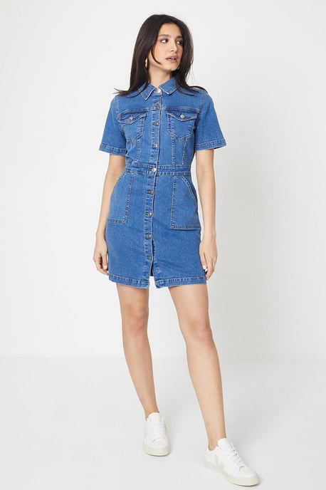 Denim Short Sleeve Mini Dress - Image 2