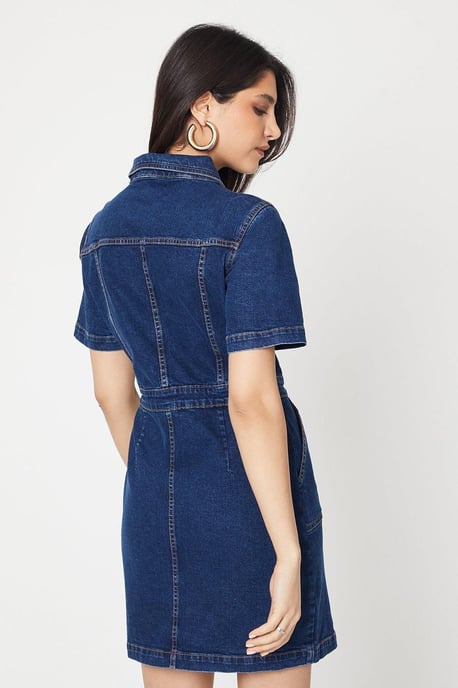 Denim Short Sleeve Mini Dress - Image 3