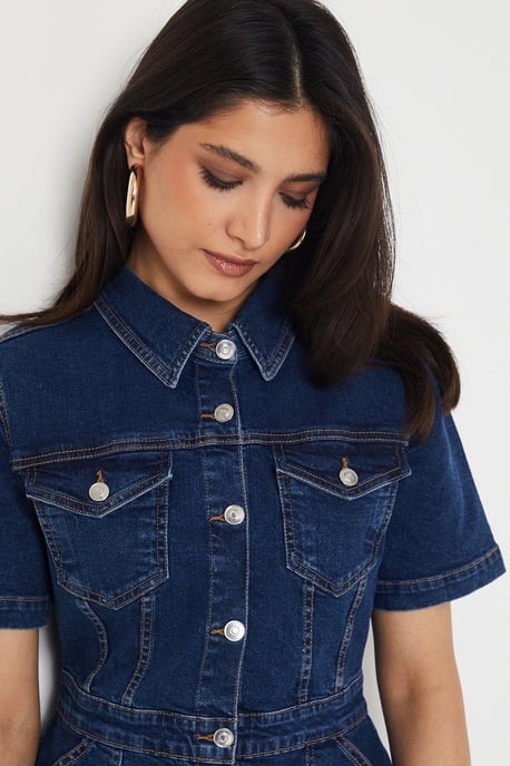 Denim Short Sleeve Mini Dress - Image 5