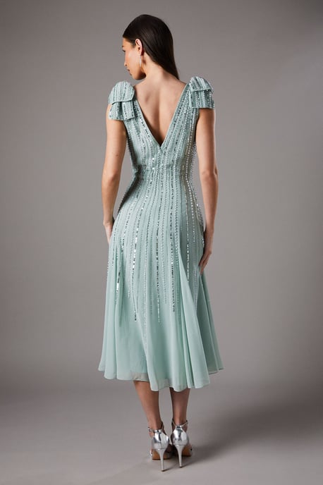 Bow Shoulder Embellished Midi Dress - Image 3