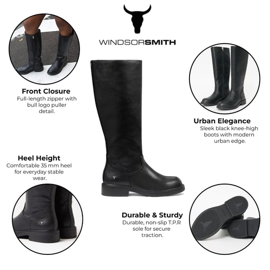 Windsorsmith Damen-Stiefel aus schwarzem Kunstleder, kniehoch, Blessing - Image 2