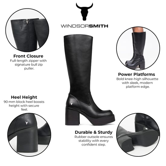 Windsorsmith Damen-Stiefel aus schwarzem Kunstleder mit kniehohem Plateauabsatz - Niche - Image 2