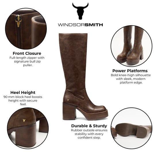 Windsorsmith Damen Oak Brown Kniehohe Stiefel aus Kunstleder mit Plateauabsatz - Niche - Image 2