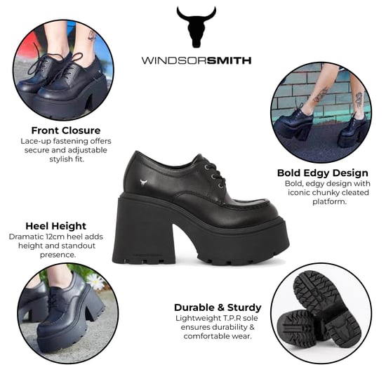 Windsorsmith Damen-Schnürschuhe aus schwarzem Leder mit dicker Plateausohle – Starcrossed - Image 2