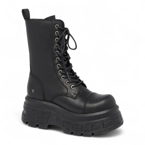 Windsorsmith Damen Schwarze, wadenlange Bikerstiefel aus Leder mit Plateausohle - Screaming - Image 3