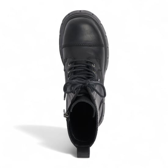 Windsorsmith Damen Schwarze, wadenlange Bikerstiefel aus Leder mit Plateausohle - Screaming - Image 4