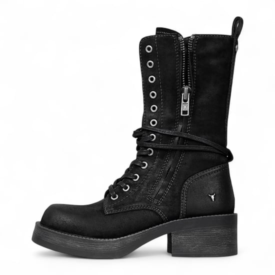 Windsorsmith Damen-Kampfstiefel aus schwarzem Wildleder, halbhohe Schnürstiefeletten, Bikerschuhe – Gather - Image 3