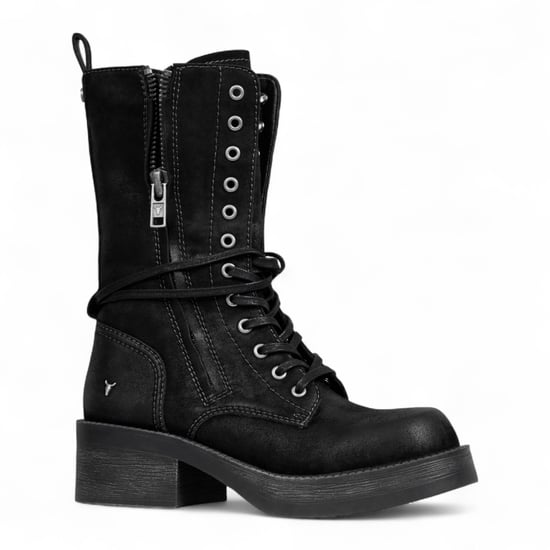 Windsorsmith Damen-Kampfstiefel aus schwarzem Wildleder, halbhohe Schnürstiefeletten, Bikerschuhe – Gather - Image 4