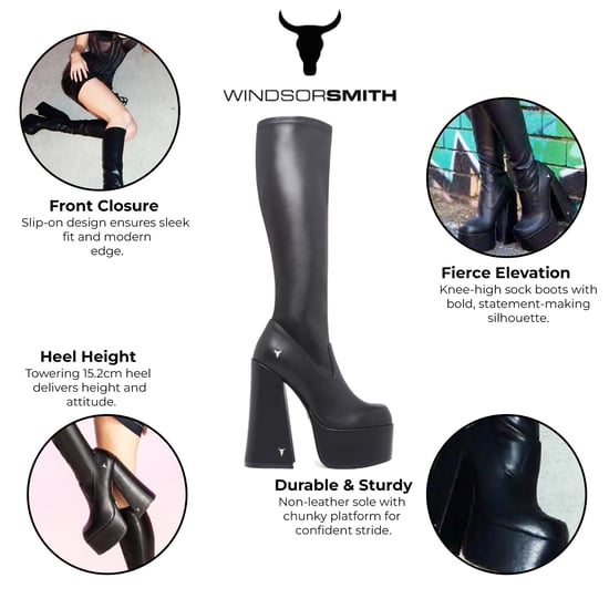 Windsorsmith Damen-Stiefel mit kniehohem Plateau und Gothic-Absatz, Schwarz – Survival - Image 2
