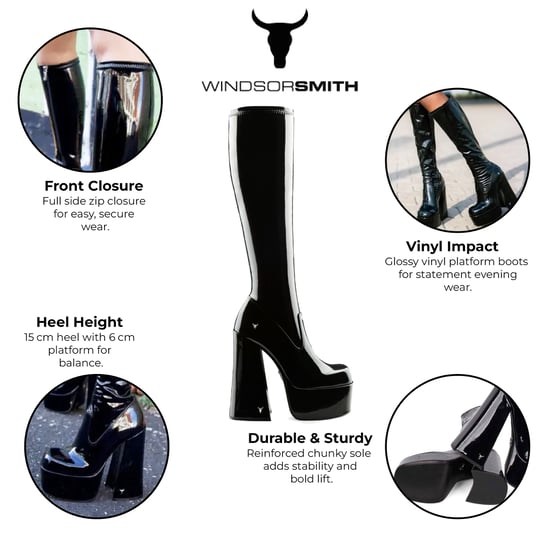 Windsorsmith Damen-Stiefel mit kniehohem Plateau und Gothic-Absatz, Schwarz - Saucy - Image 2