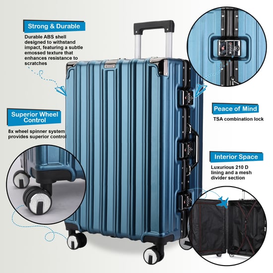 Hartschalenkoffer Blau Robuster 8-Rollen-Gepäck Handgepäck Koffer - Image 3