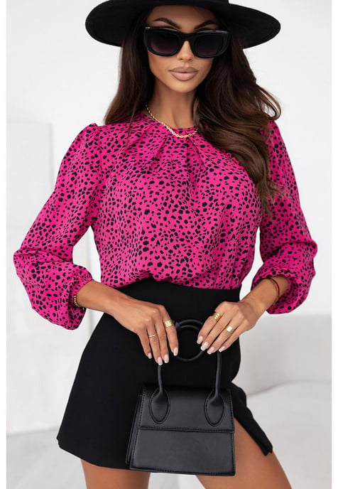 Bluse mit Leopardenmuster und Rundhalsausschnitt und Ballonarmeln - Image 1