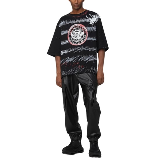 Balmain Paris - Schwarzes T-shirt Mit Graffiti-münzlogo - Image 5