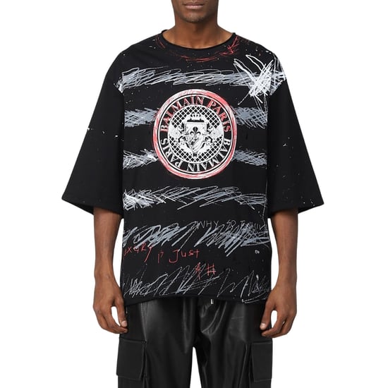 Balmain Paris - Schwarzes T-shirt Mit Graffiti-münzlogo - Image 6
