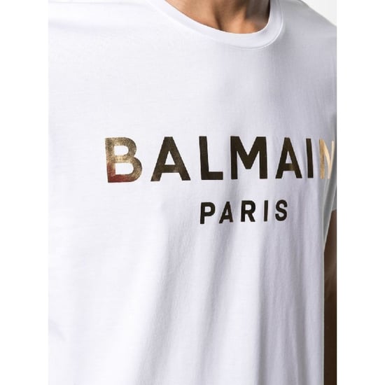 Balmain Paris - Weißes T-shirt Mit Goldfolienlogo - Image 4