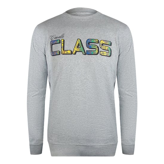 Cavalli Class - Graues Sweatshirt Mit Leuchtendem Blumenlogo - Image 1