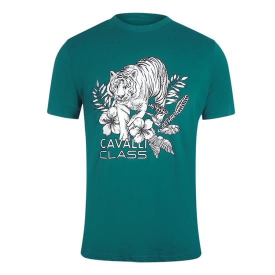 Cavalli Class - Grünes T-shirt Mit Tiger-blumenlogo - Image 1