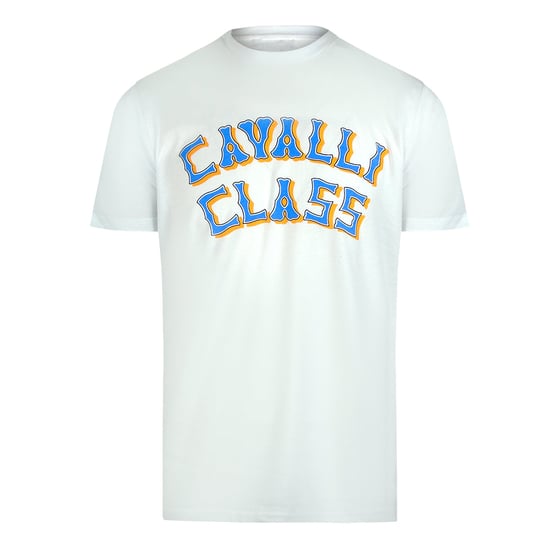 Cavalli Class - T-shirt In Off-white Mit Mehrlagigem Logo - Image 1