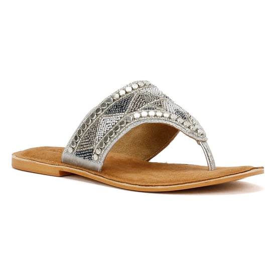 Tower Footwear Wide Vamp Toepost Damen Silber Sandalen - Image 2