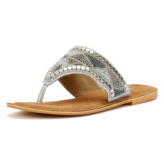 Tower Footwear Wide Vamp Toepost Damen Silber Sandalen - Image 3