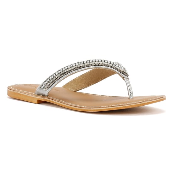 Tower Footwear Metallic Bead Thong Damen Silber Sandalen - Image 2
