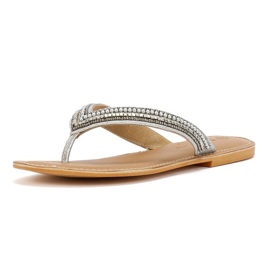 Tower Footwear Metallic Bead Thong Damen Silber Sandalen - Image 3