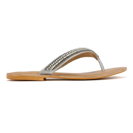 Tower Footwear Metallic Bead Thong Damen Silber Sandalen - Image 5