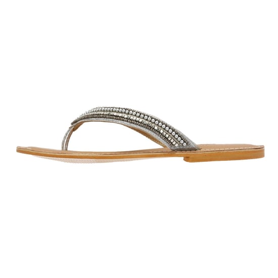 Tower Footwear Metallic Bead Thong Damen Silber Sandalen - Image 6