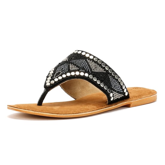 Tower Footwear Wide Vamp Toepost Damen Schwarze Sandalen - Image 3