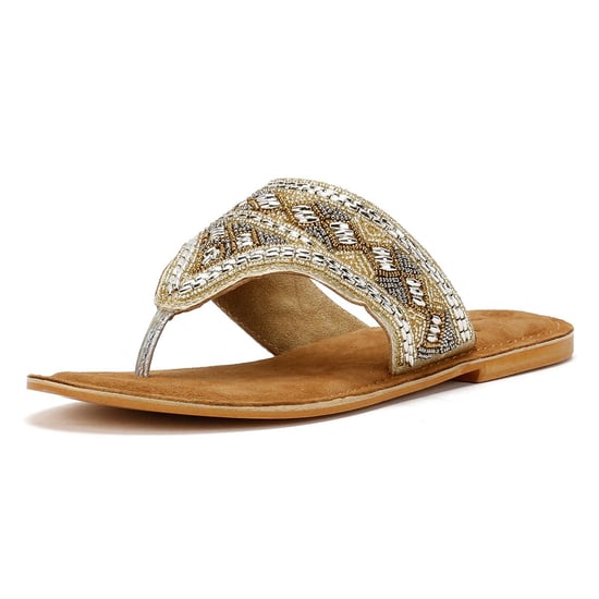 Tower Footwear Wide Vamp Toepost Damen Gold Sandalen - Image 3