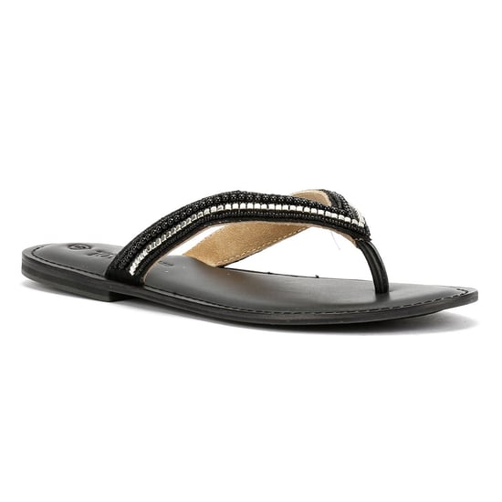 Tower Footwear Metallic Bead Thong Damen Schwarze Sandalen - Image 2