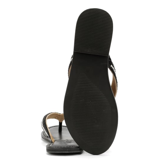 Tower Footwear Metallic Bead Thong Damen Schwarze Sandalen - Image 4