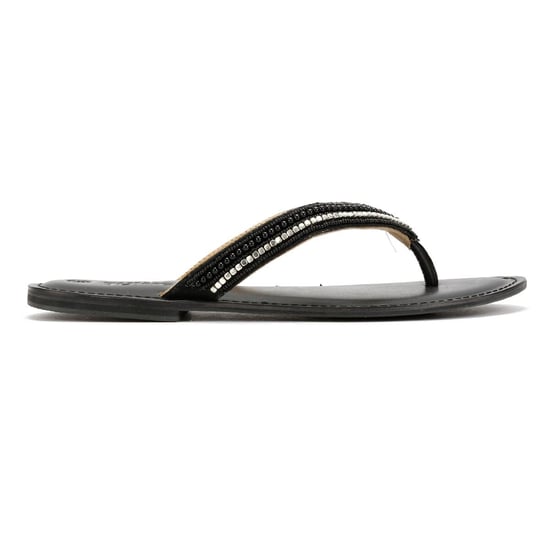 Tower Footwear Metallic Bead Thong Damen Schwarze Sandalen - Image 5