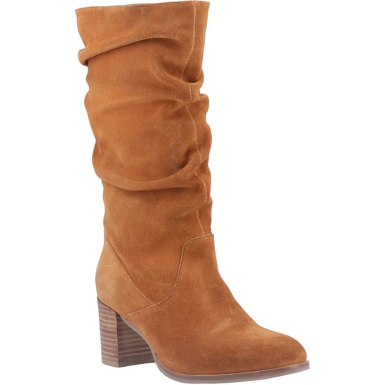 Hush Puppies Cosima Damenstiefel in kniehohen beigefarbenen Wildleder mit Absatz - Image 1