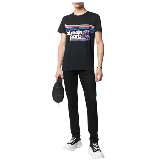 Balmain Paris - Schwarzes T-shirt Mit Regenbogen- Und Multilogo - Image 3