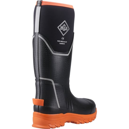 Muck Boots Grit S5 Damen Gummistiefel in Schwarz/Orange - Image 2