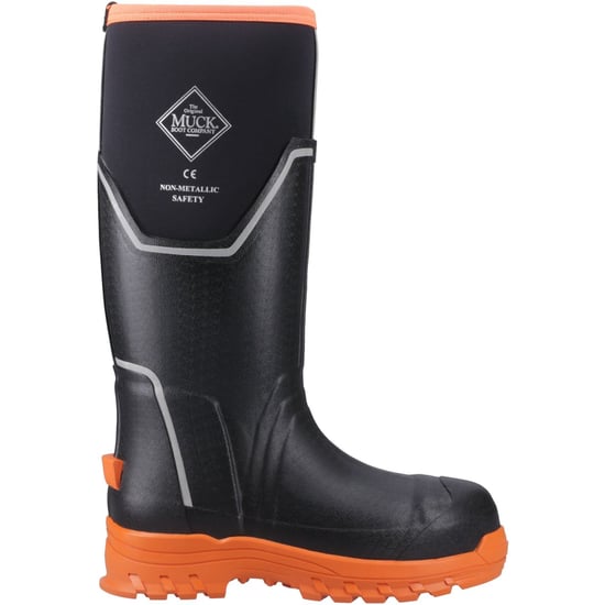Muck Boots Grit S5 Damen Gummistiefel in Schwarz/Orange - Image 5