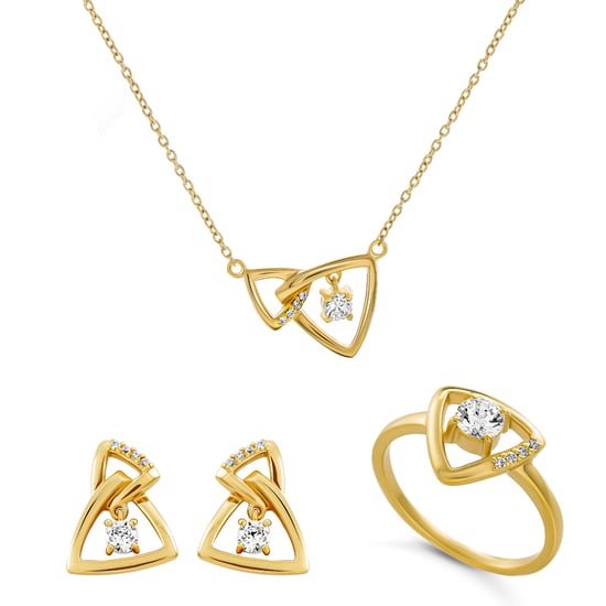 Orphelia 'Santorini' Damen 925 Sterling Silber Set: Halskette + Ohrringe + Ring - Gold SET-7570/G - Image 1